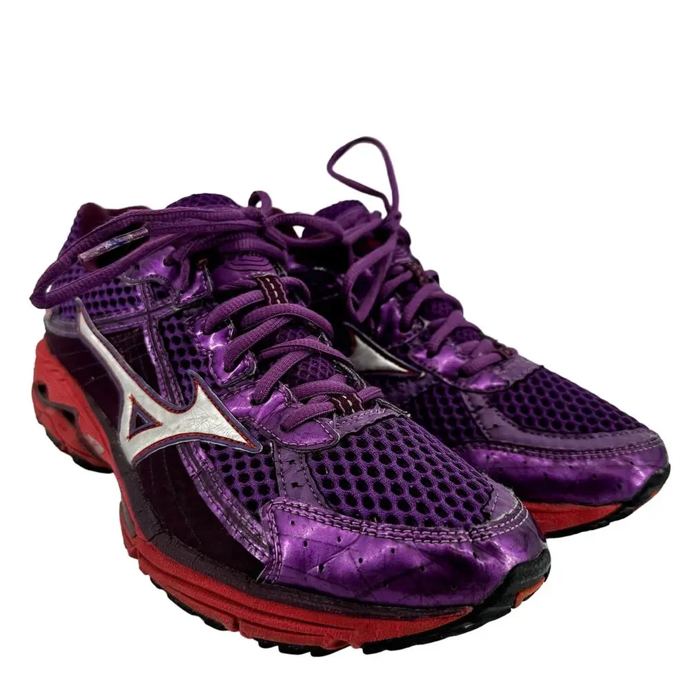 Mizuno Wave Rider 15 Neutral Running Shoes Lace Up Athletic Purple Red 8.5